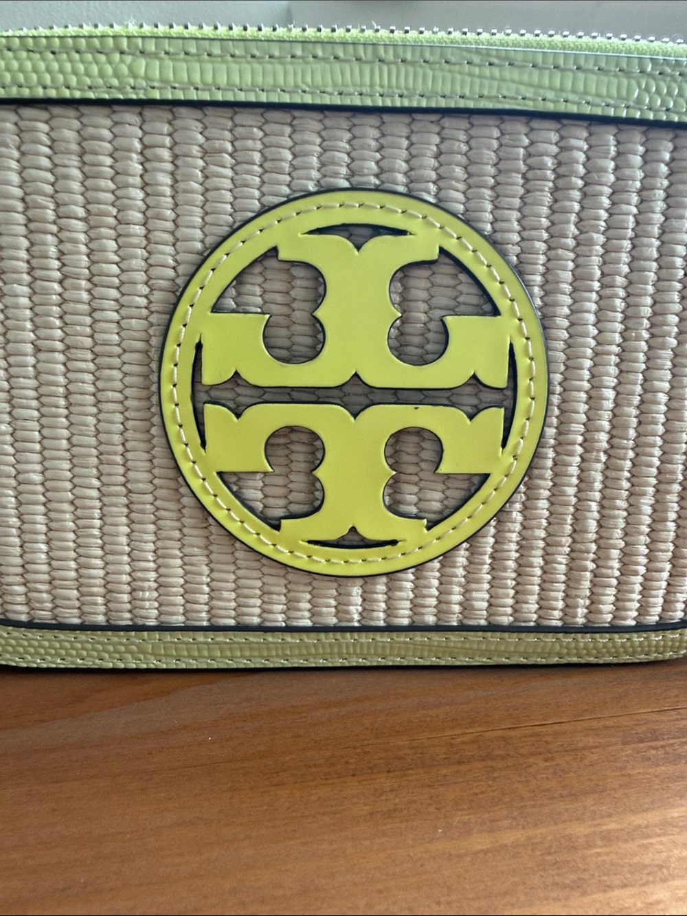 Tory Burch Lime Green Raffia Crossbody Camera Bag with Braided Strap - Picture 2 of 11